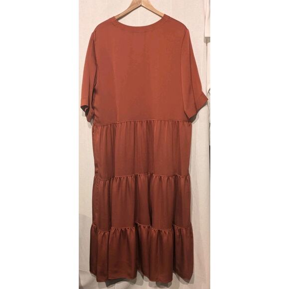 Lafayette 148 Selma Tiered Dress Chili Red A-line Midi Dress NWT Size Large - Picture 4 of 5